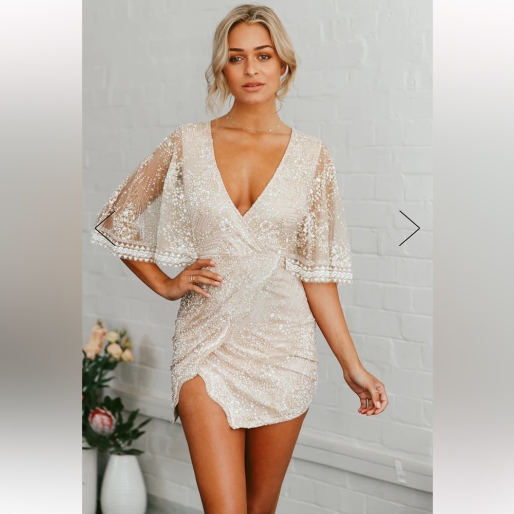 Hello Molly Sequin Mini Dress in Cream